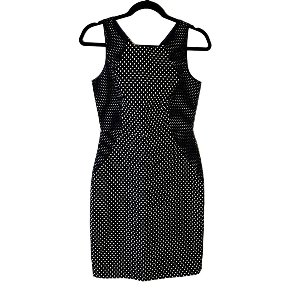 Banana Republic Dress Sheath Polka Dot 0 Navy Blue White Business Casual